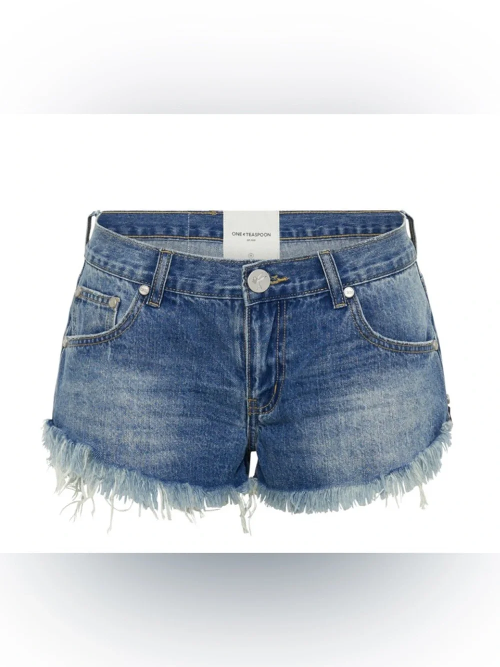 One Teaspoon Dukes Low Waist faded blue Frayed Hem Denim Shorts Size 30 Waist - Picture 1 of 11